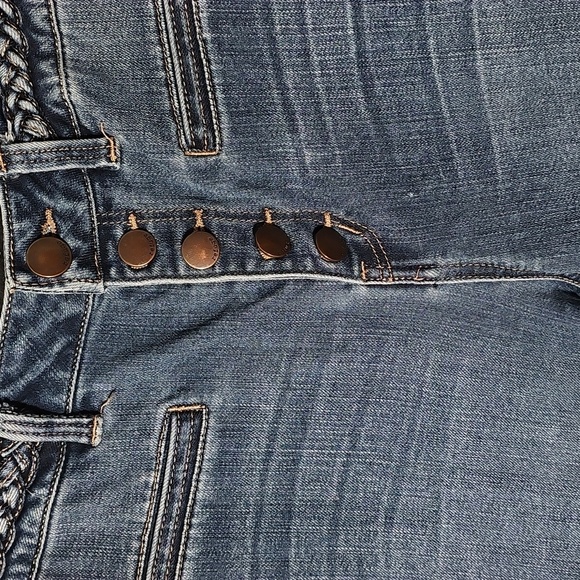 Refuge Blue Flare/bell Jeans. Size 8. Brass Buttons. High Rise. Nice - Picture 2 of 8